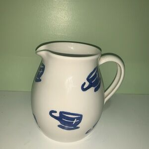 Vintage Dayton Hudson White Ceramic Art Pottery Pitcher/ Blue Coffee Cup Theme